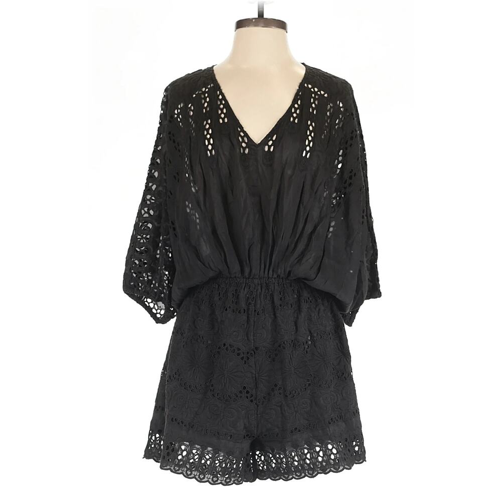 $695 Zimmermann Black 100% Silk Eyelet Lace Romper Designer AUS 0 US 2/4
